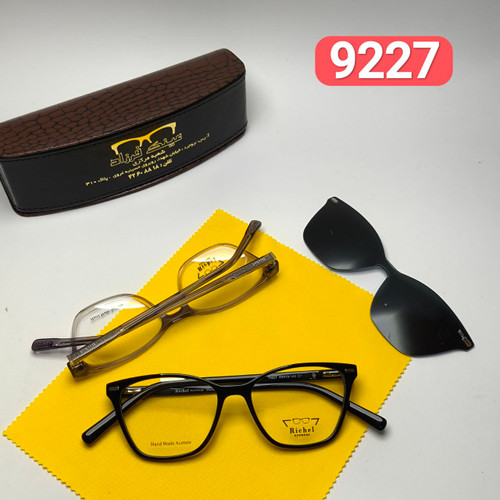 عینک طبی کاور دار ریچل Richel مدل 9227 اورجینال دسته سیم کائوچو پلاریزه اسیتیت به همراه پک هدیه