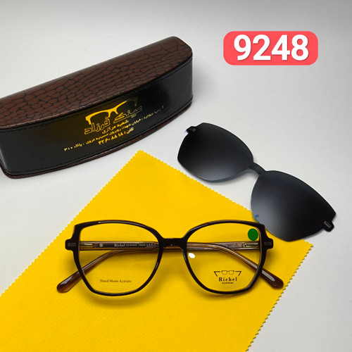 عینک طبی کاور دار ریچل Richel مدل 9248 اورجینال دسته سیم کائوچو پلاریزه اسیتیت به همراه پک هدیه
